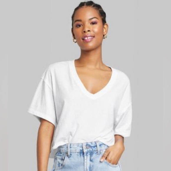 Women's Short Sleeve Relaxed Fit V-Neck Cropped T-Shirt - Wild Fable - Picture 1 of 4
